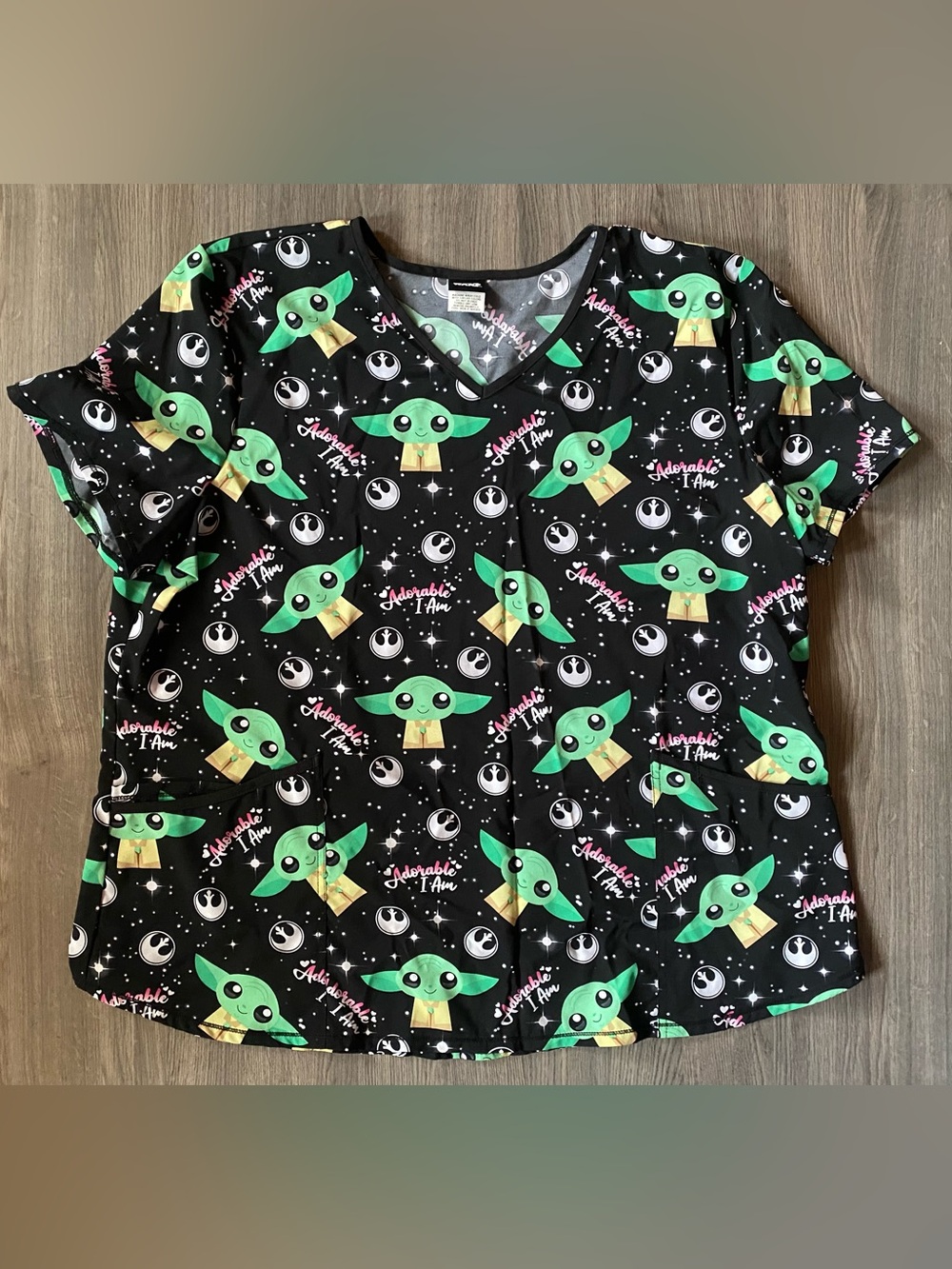Star Wars Black Scrub Top with Green Grogu Print